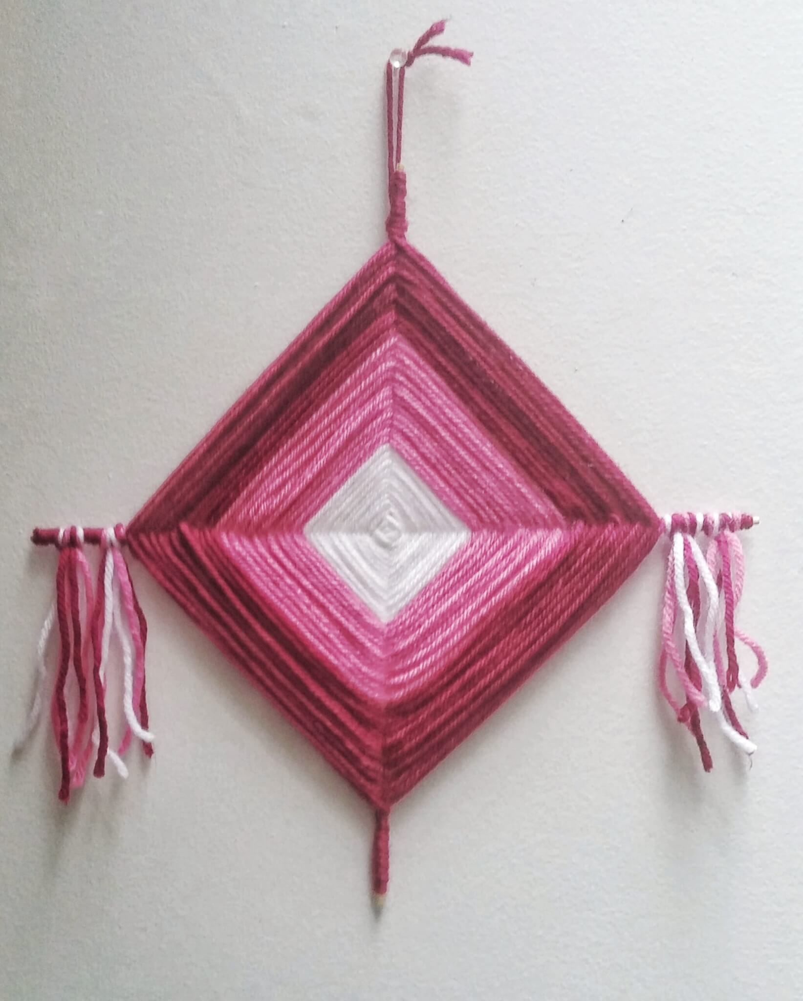 pink god's eye mandala diamond square shape