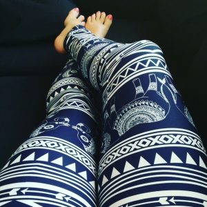 blue elephant pattern tribal leggings