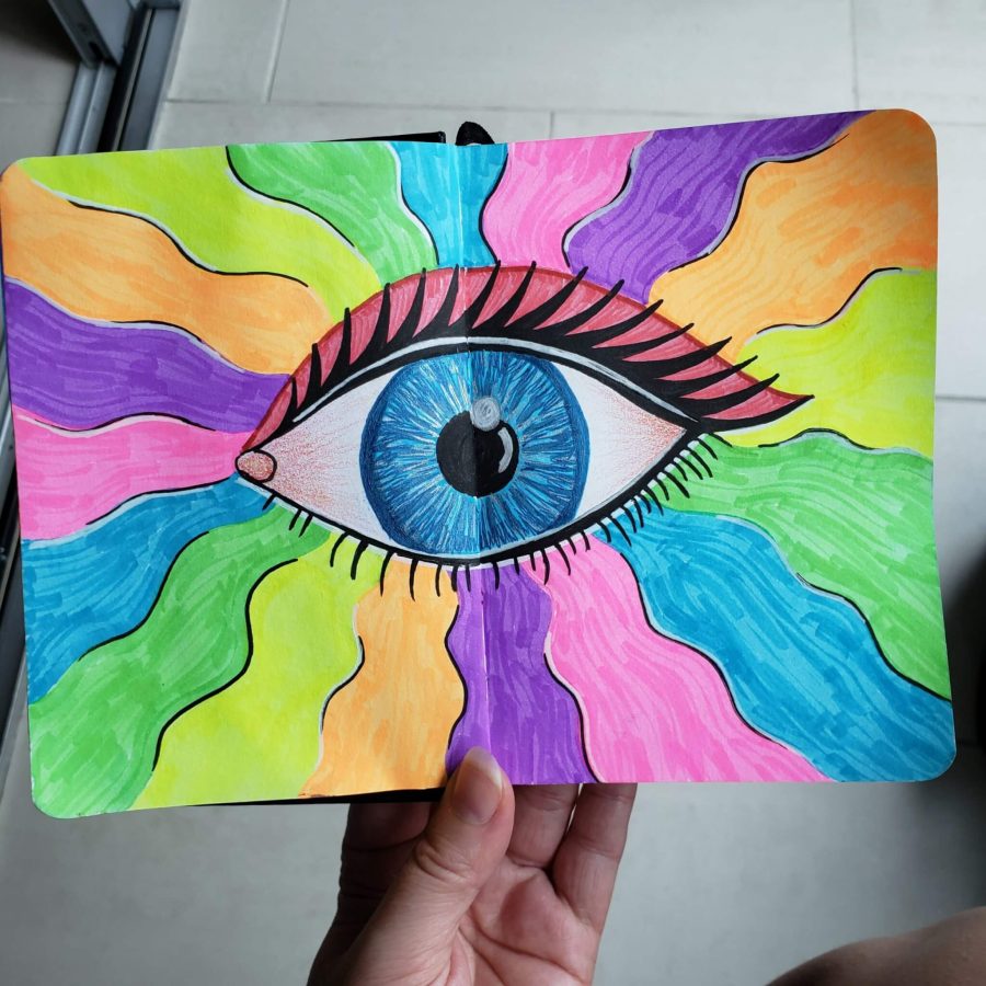 psyechedelic trippy rainbow eye art journal page