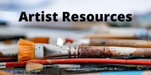 artist resources banner with paint brushes