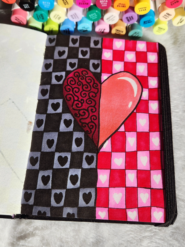 Dark Romantic vs. Pastel Pink Split Heart Doodle for Valentines Day