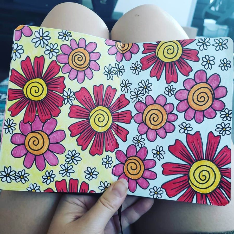retro flowers pattern sketchbook page