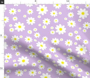 purple spring daisy pattern fabric from spoonflower