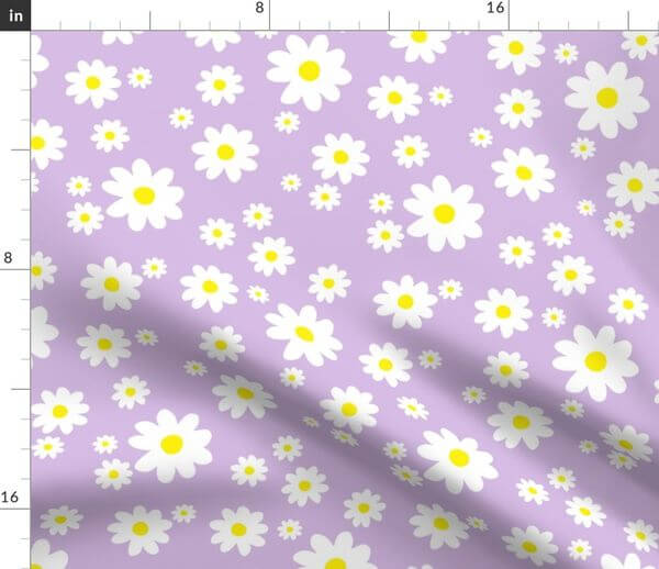 purple rose daisy pattern fabric