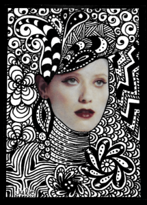 Fashion Face Zentangle ACEO art card