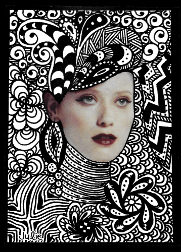 zentangle inspired portrait art with collage