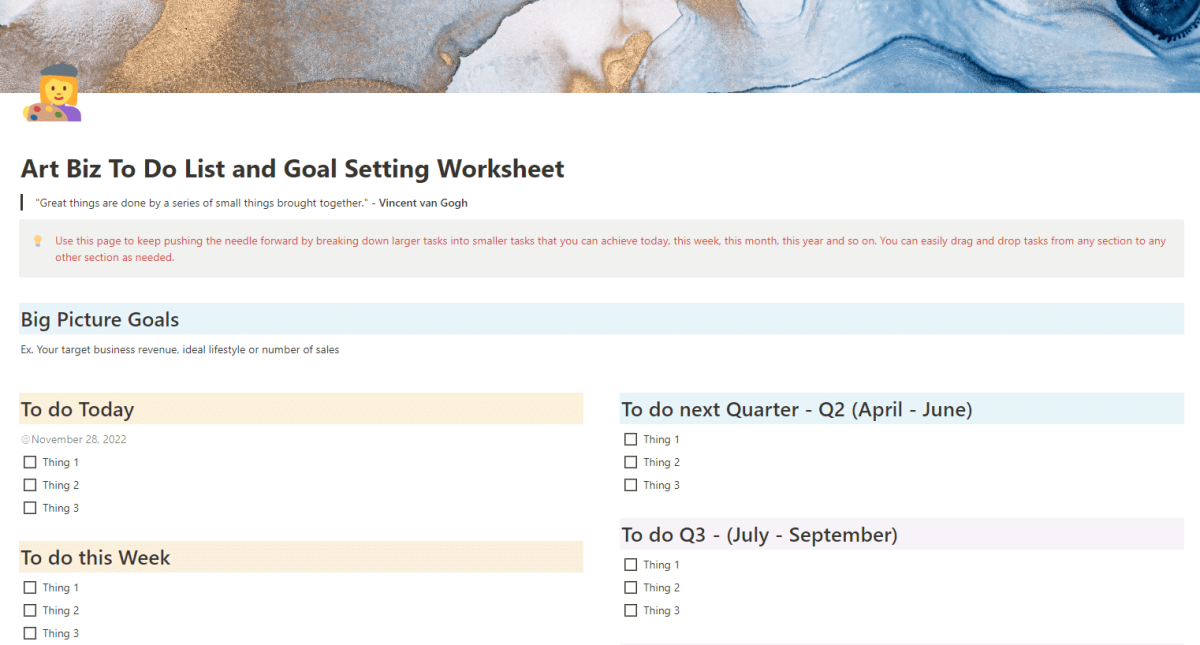 art biz to do list freebie
