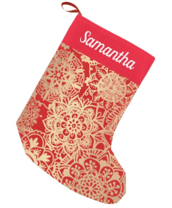 red and gold holiday stocking persionalized