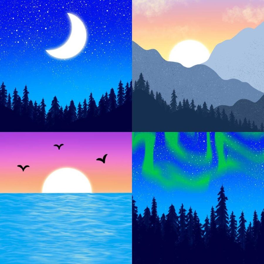 digital landscape paintings in procreate
