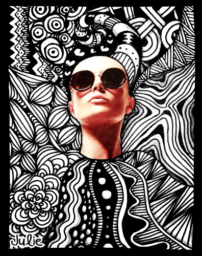 Fashion sunglasses zentangle portrait art
