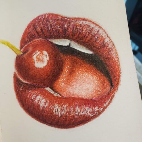 lips and cherry sketchbook art ideas