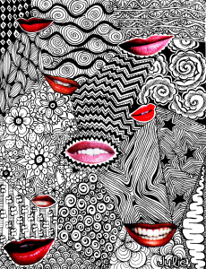 Tangled Lips Zentangle art drawing