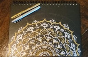 metallic gold and silver mandala on black paper