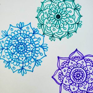 small mandala drawings purple blue green