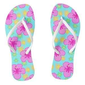 pink hibiscus flip flops on zazzle