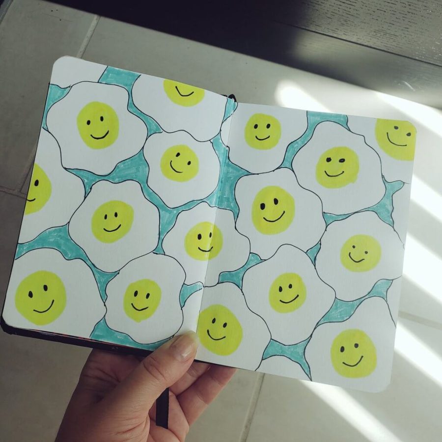 happy eggs sketchbook page
