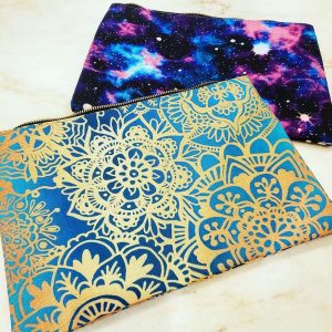 pencil case galaxy and mandala pattern blue