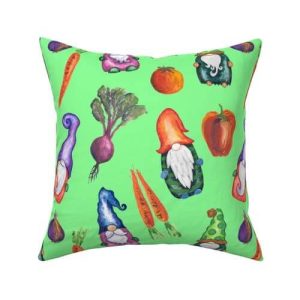 watercolor garden gnomes pattern throw pillow