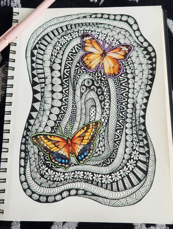 zentangle inspired collage sketchbook art