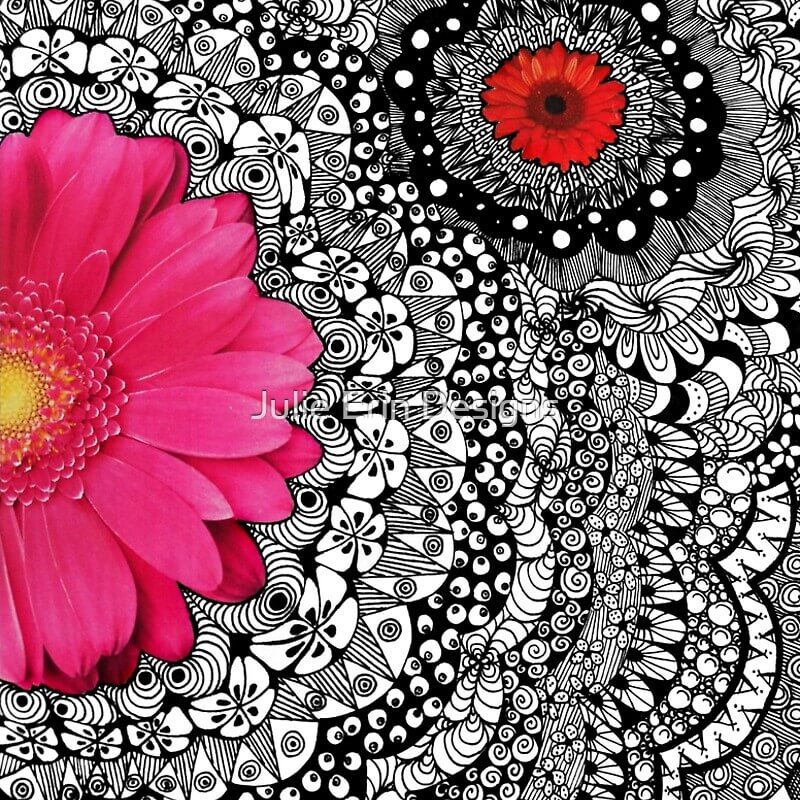 zentangle inspired collage with flowers