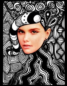 ACEO art card zetangle inspired woman's face