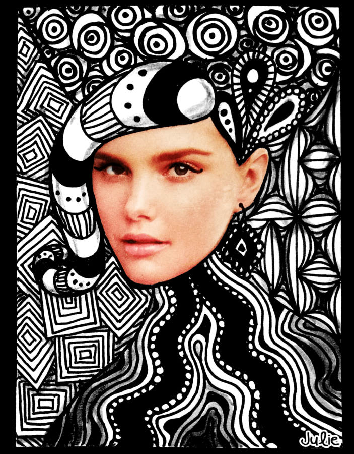 ACEO art card zetangle inspired woman's face