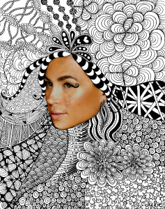 zentangle face art drawing collage magazine woman