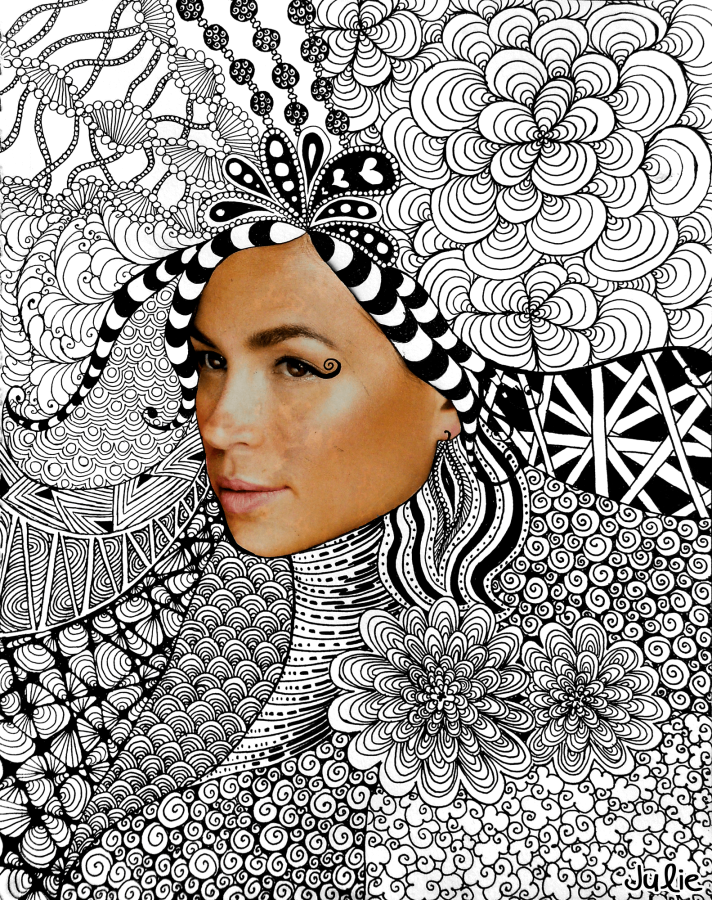 zentangle face art drawing collage magazine woman